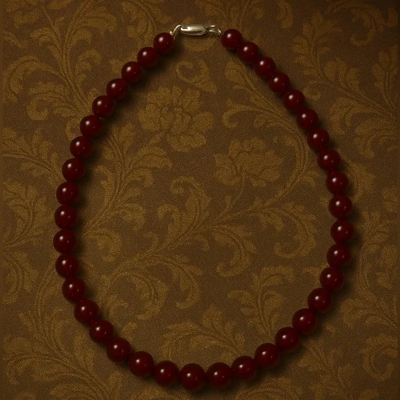 RARE!!! Artisan Red Jade or Carnelian Bead Necklace | Sterling Clasp | Vintage - Picture 11 of 12